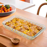 Kuber Industries 1600 ml Borosilicate Printed Glass Baking Tray | Transparent Microwave Oven Safe Utensils | Rectangular Bread Moulds for Baking | Dishwasher & Freezer Safe | Multipurpose Serving Tray
